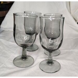 Vintage Set of 4 Libby Premier Smoke Gray water Goblets  MCM